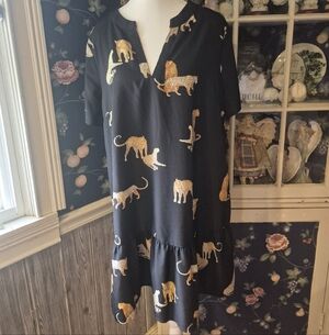 SHEIN Black Mini Dress with Gold Animal Print